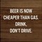 Rustic Knotty Pine Beer Sign 'Beer Prices Drop Below Gas Costs' Wall or Shelf Decor